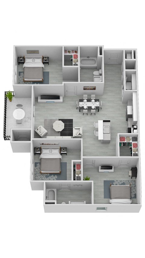 Floor plan for 3 beds, 2 baths, 1251 sqft